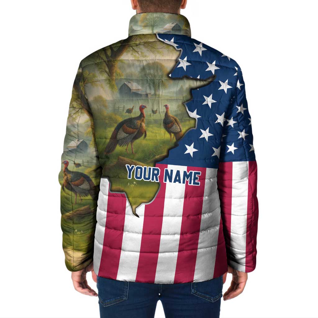 Custom American Flag Turkey Hunting Padded Jacket with Illinois State Outline Country Farm Scene - Wonder Print Shop