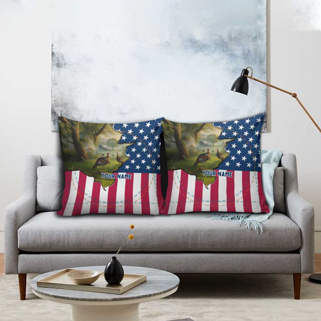 Custom American Flag Turkey Hunting Pillow Cover with Illinois State Outline Country Farm Scene - Wonder Print Shop