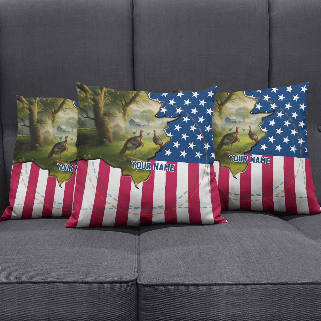 Custom American Flag Turkey Hunting Pillow Cover with Illinois State Outline Country Farm Scene - Wonder Print Shop
