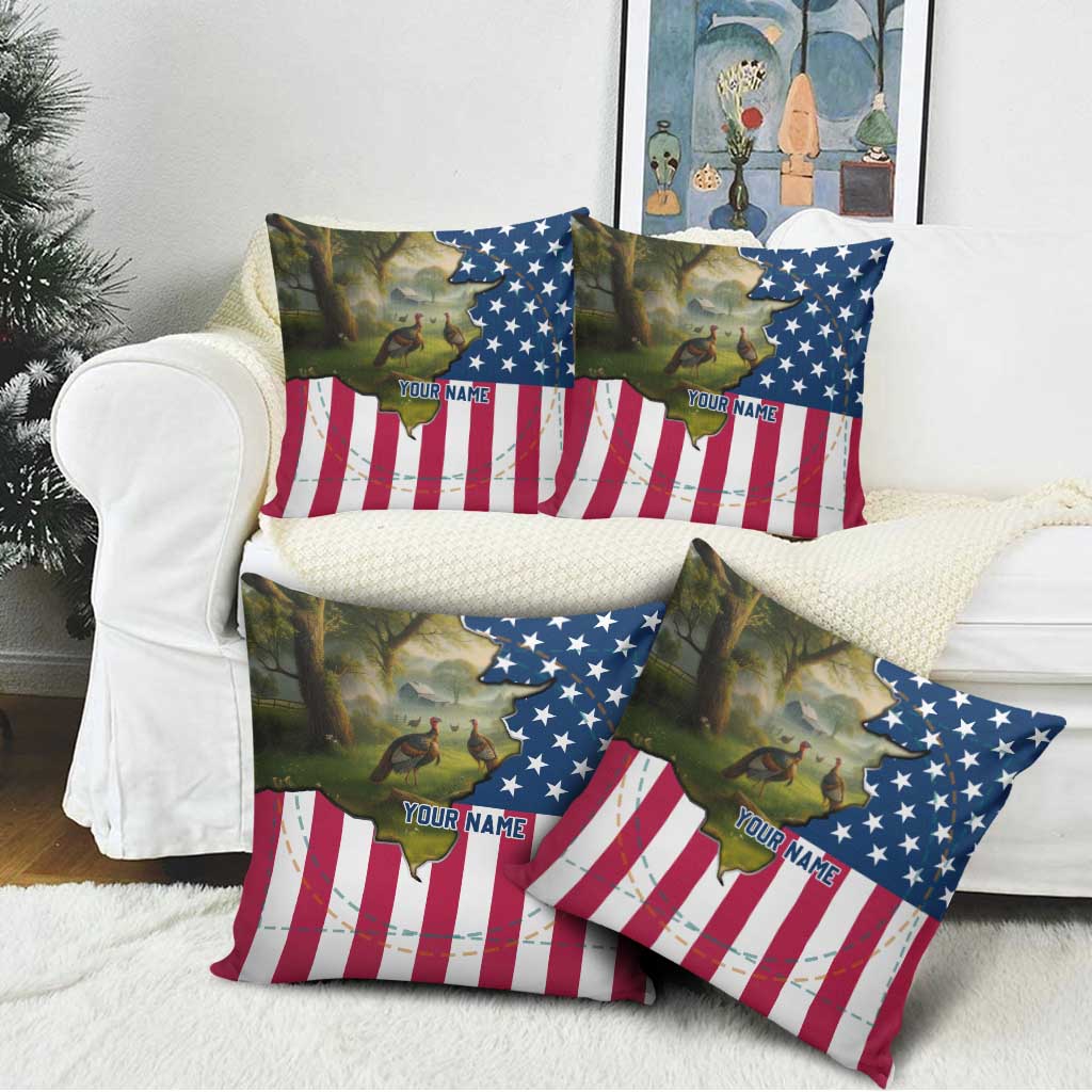 Custom American Flag Turkey Hunting Pillow Cover with Illinois State Outline Country Farm Scene - Wonder Print Shop