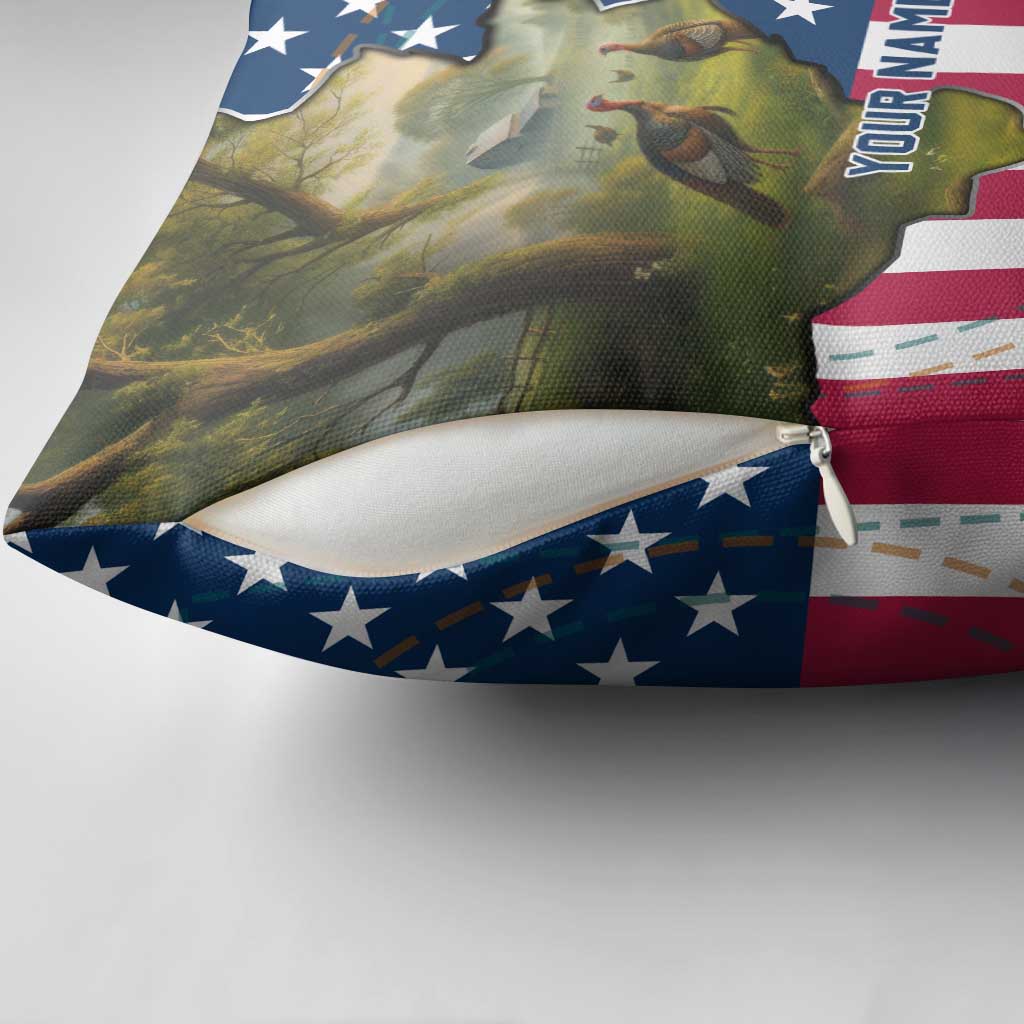 Custom American Flag Turkey Hunting Pillow Cover with Illinois State Outline Country Farm Scene - Wonder Print Shop