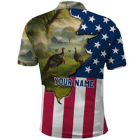 Custom American Flag Turkey Hunting Polo Shirt with Illinois State Outline Country Farm Scene - Wonder Print Shop