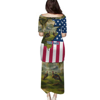 Custom American Flag Turkey Hunting Puletasi with Illinois State Outline Country Farm Scene - Wonder Print Shop