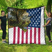 Custom American Flag Turkey Hunting Quilt with Illinois State Outline Country Farm Scene - Wonder Print Shop