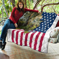 Custom American Flag Turkey Hunting Quilt with Illinois State Outline Country Farm Scene - Wonder Print Shop