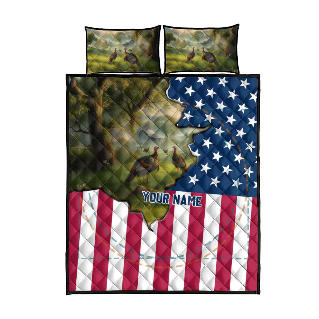 Custom American Flag Turkey Hunting Quilt Bed Set with Illinois State Outline Country Farm Scene - Wonder Print Shop