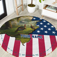 Custom American Flag Turkey Hunting Round Carpet with Illinois State Outline Country Farm Scene - Wonder Print Shop
