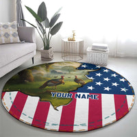 Custom American Flag Turkey Hunting Round Carpet with Illinois State Outline Country Farm Scene - Wonder Print Shop