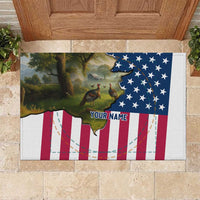 Custom American Flag Turkey Hunting Rubber Doormat with Illinois State Outline Country Farm Scene - Wonder Print Shop