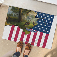 Custom American Flag Turkey Hunting Rubber Doormat with Illinois State Outline Country Farm Scene - Wonder Print Shop