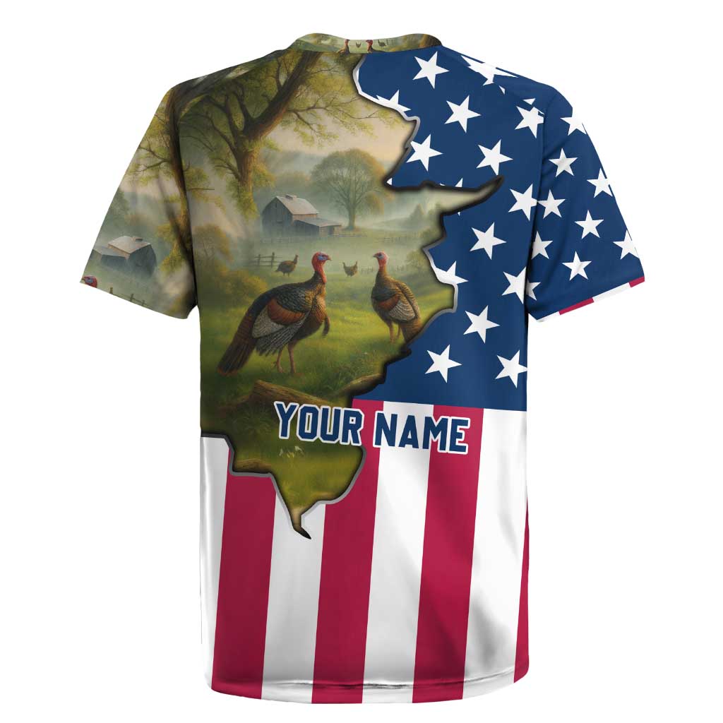 Custom American Flag Turkey Hunting Rugby Jersey with Illinois State Outline Country Farm Scene - Wonder Print Shop