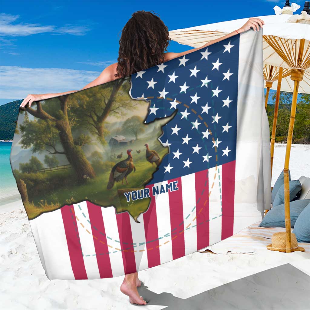 Custom American Flag Turkey Hunting Sarong with Illinois State Outline Country Farm Scene - Wonder Print Shop
