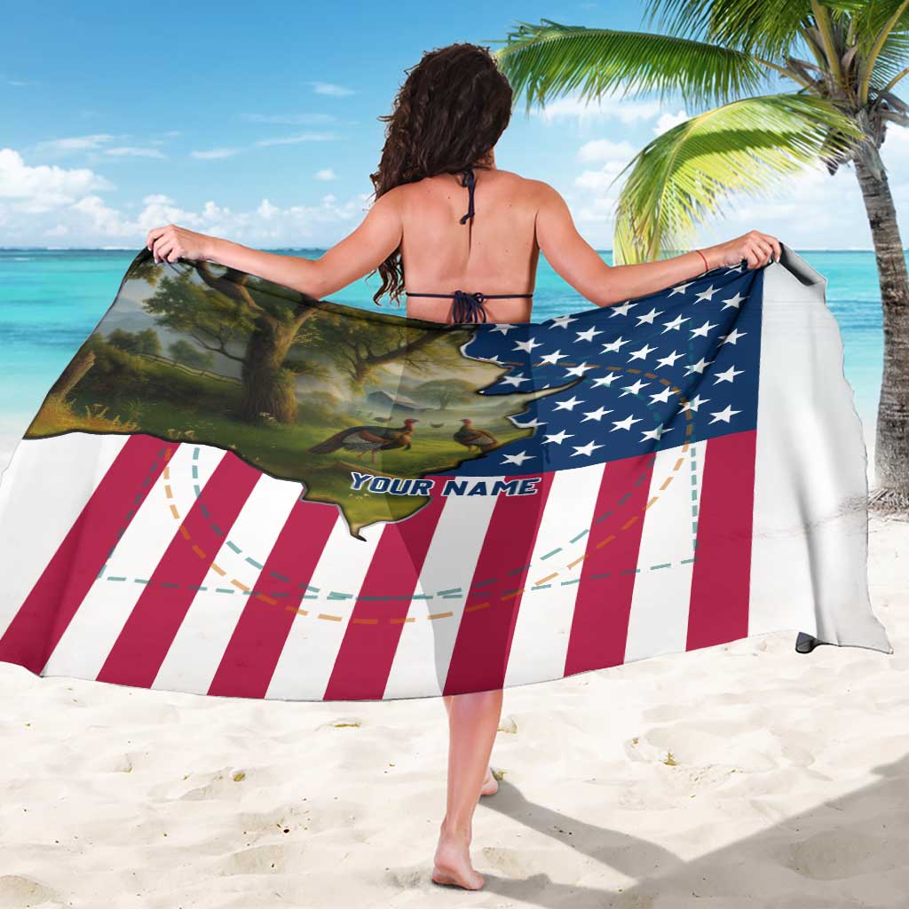 Custom American Flag Turkey Hunting Sarong with Illinois State Outline Country Farm Scene - Wonder Print Shop