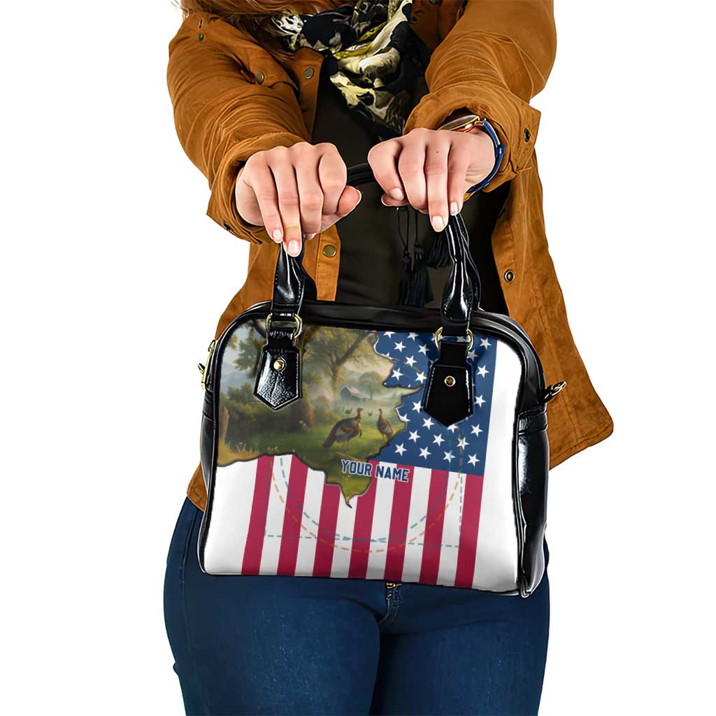 Custom American Flag Turkey Hunting Shoulder Handbag with Illinois State Outline Country Farm Scene - Wonder Print Shop