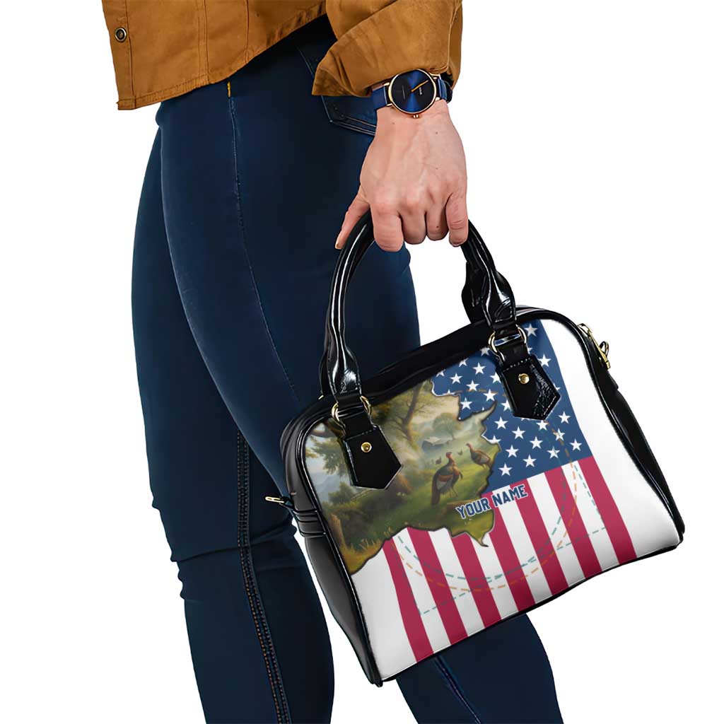 Custom American Flag Turkey Hunting Shoulder Handbag with Illinois State Outline Country Farm Scene - Wonder Print Shop