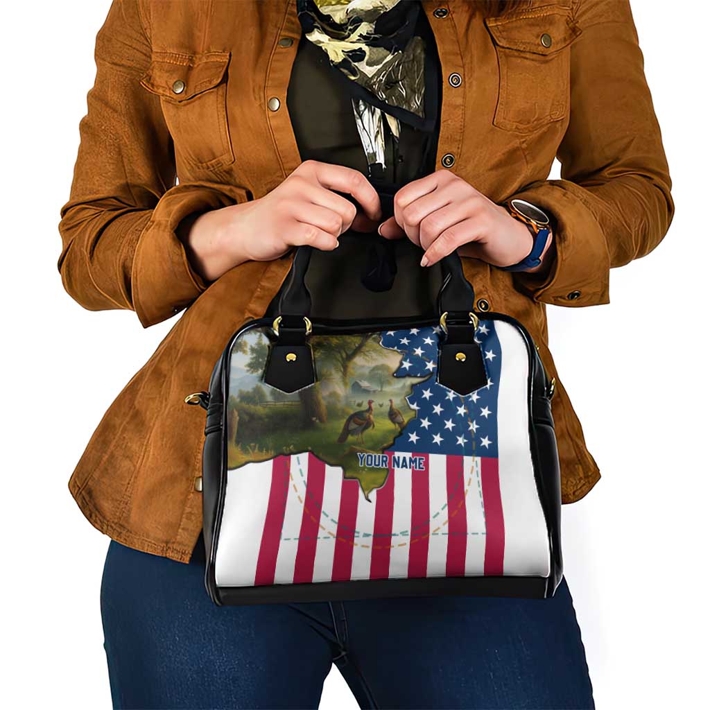 Custom American Flag Turkey Hunting Shoulder Handbag with Illinois State Outline Country Farm Scene - Wonder Print Shop