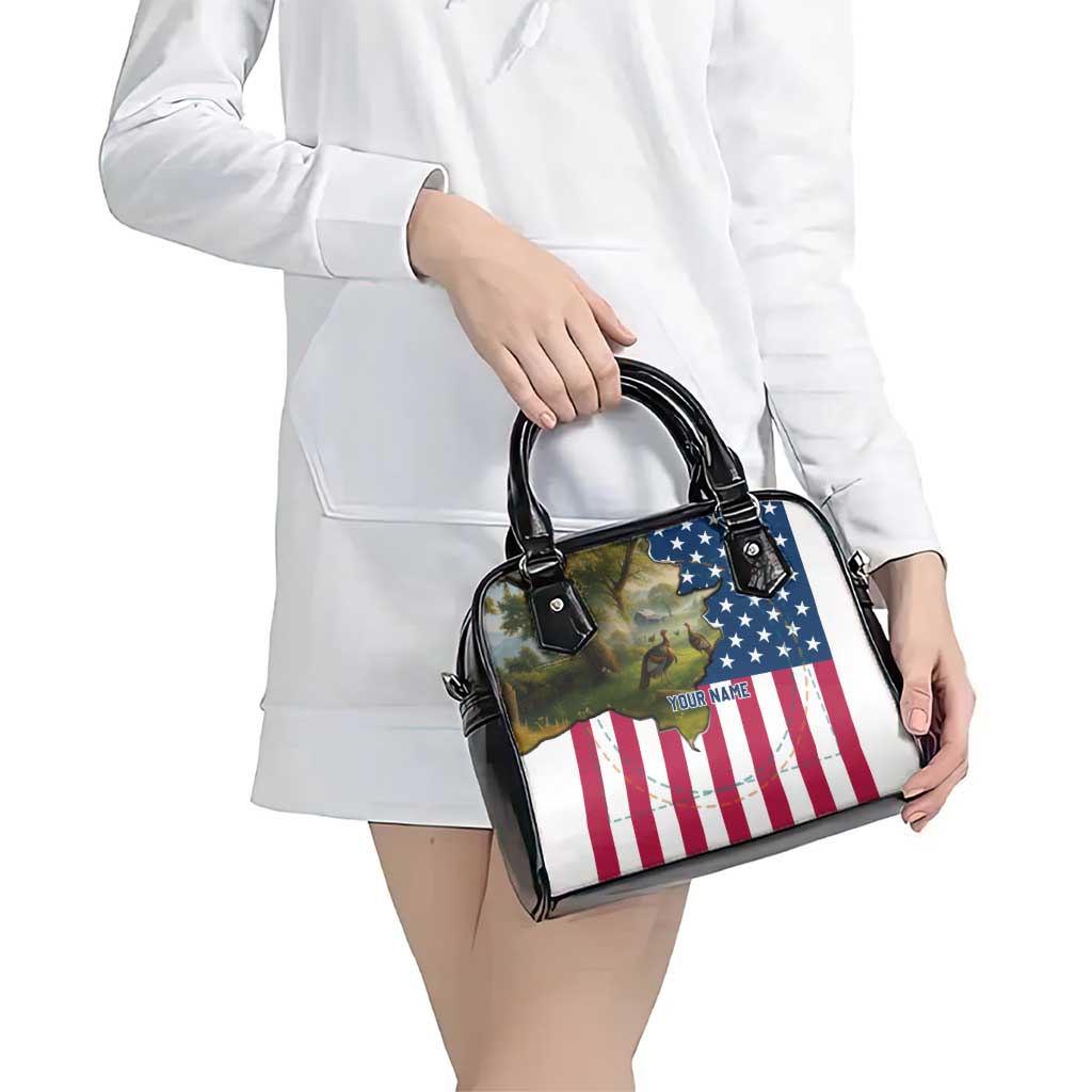 Custom American Flag Turkey Hunting Shoulder Handbag with Illinois State Outline Country Farm Scene - Wonder Print Shop