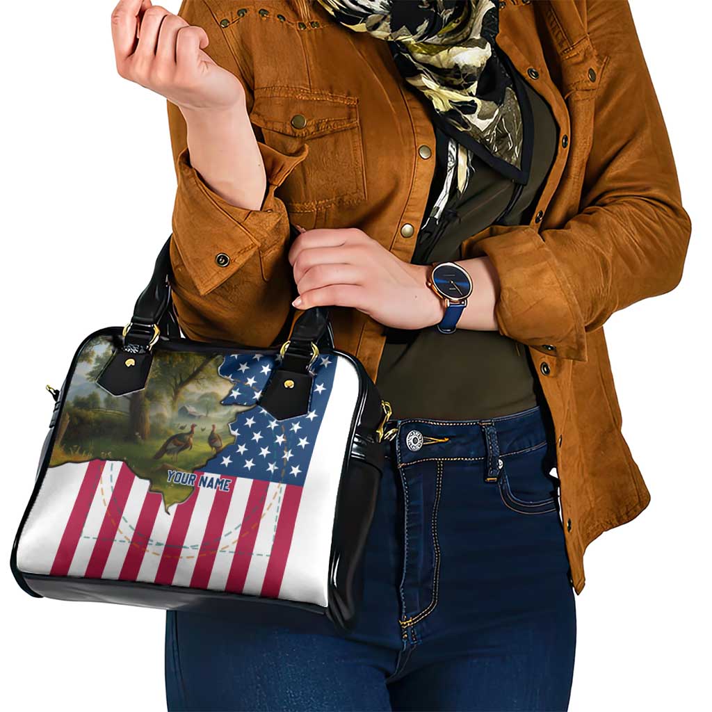 Custom American Flag Turkey Hunting Shoulder Handbag with Illinois State Outline Country Farm Scene - Wonder Print Shop
