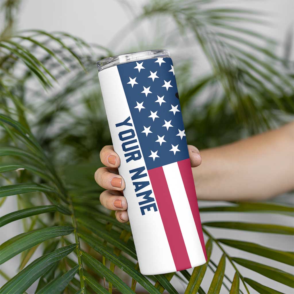 Custom American Flag Turkey Hunting Skinny Tumbler with Illinois State Outline Country Farm Scene - Wonder Print Shop
