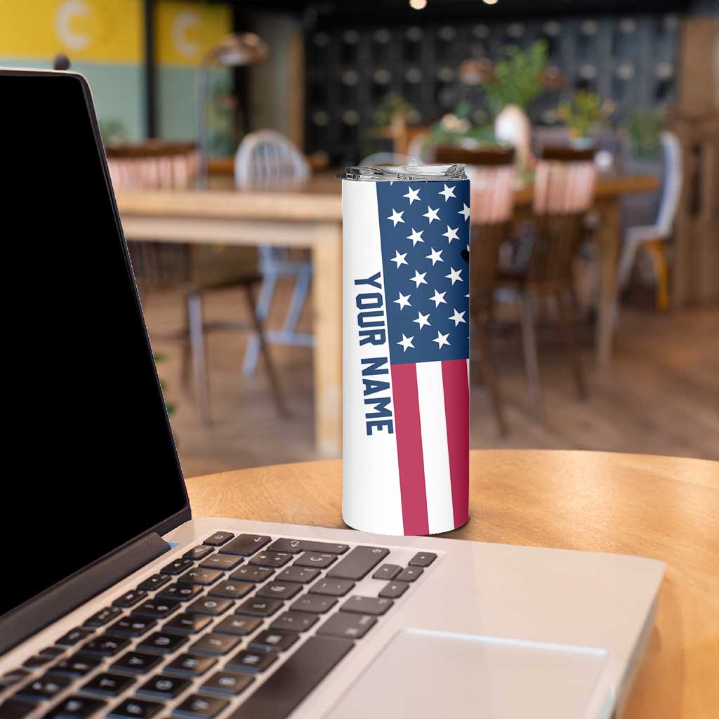 Custom American Flag Turkey Hunting Skinny Tumbler with Illinois State Outline Country Farm Scene - Wonder Print Shop