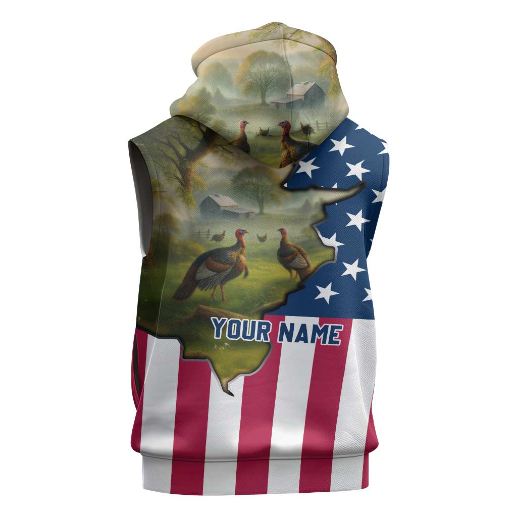 Custom American Flag Turkey Hunting Sleeveless Zip Hoodie with Illinois State Outline Country Farm Scene - Wonder Print Shop