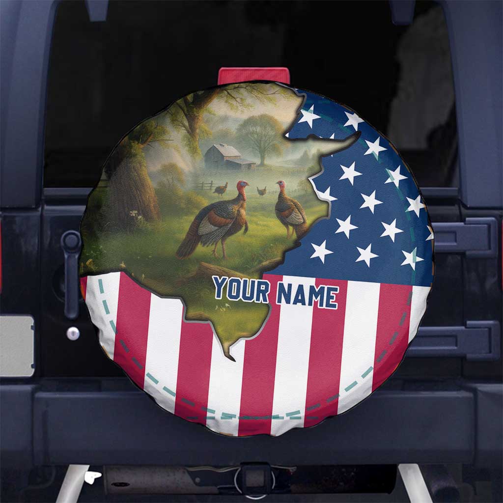 Custom American Flag Turkey Hunting Spare Tire Cover with Illinois State Outline Country Farm Scene - Wonder Print Shop