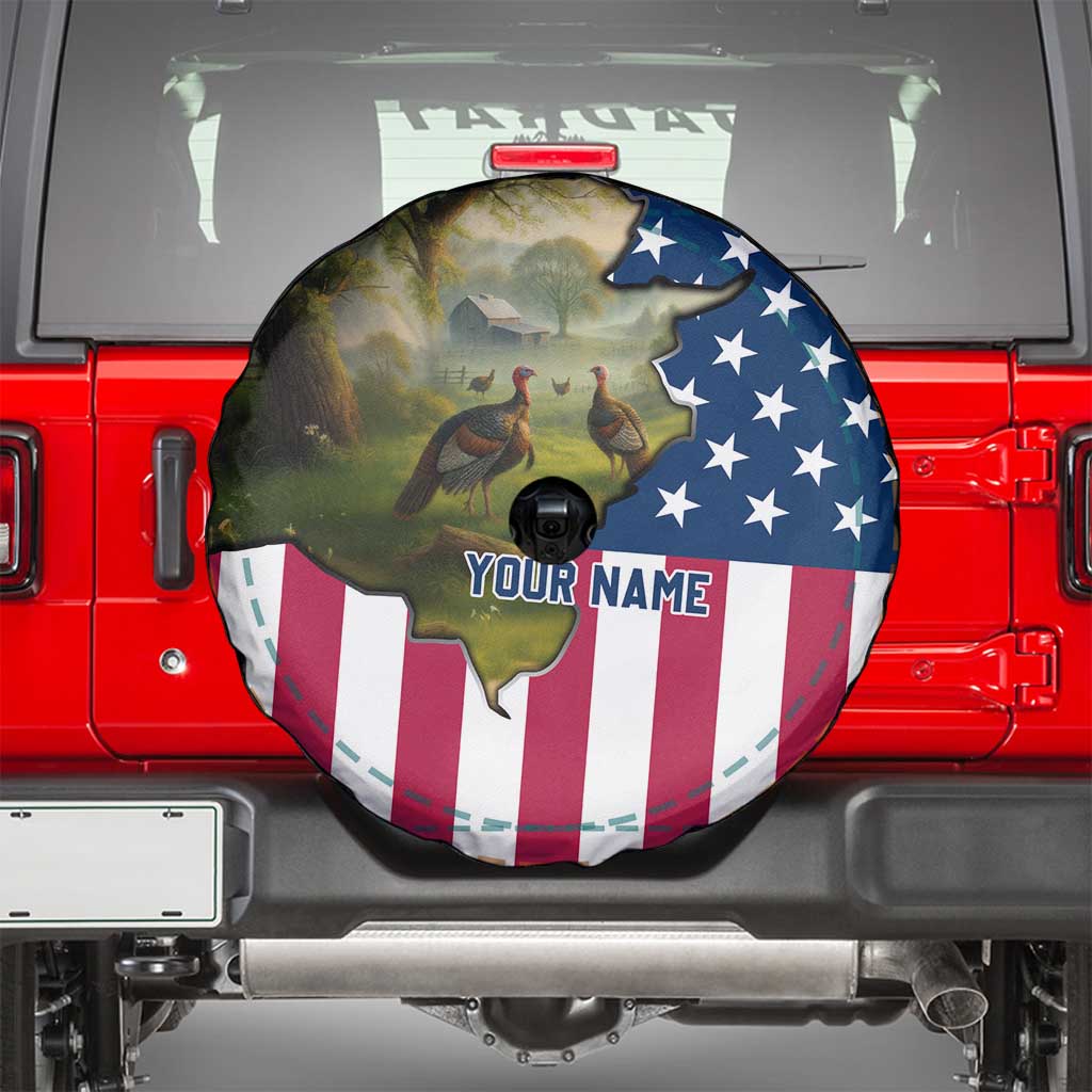 Custom American Flag Turkey Hunting Spare Tire Cover with Illinois State Outline Country Farm Scene - Wonder Print Shop