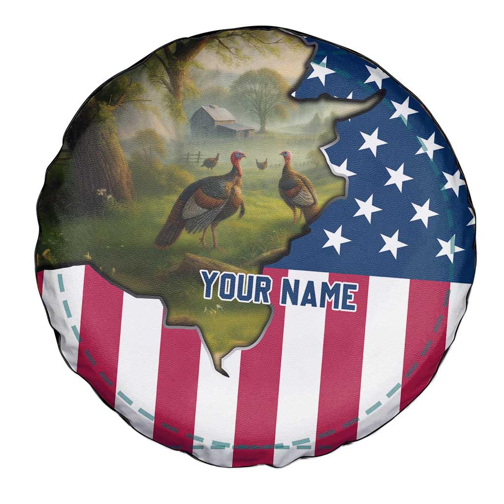 Custom American Flag Turkey Hunting Spare Tire Cover with Illinois State Outline Country Farm Scene - Wonder Print Shop