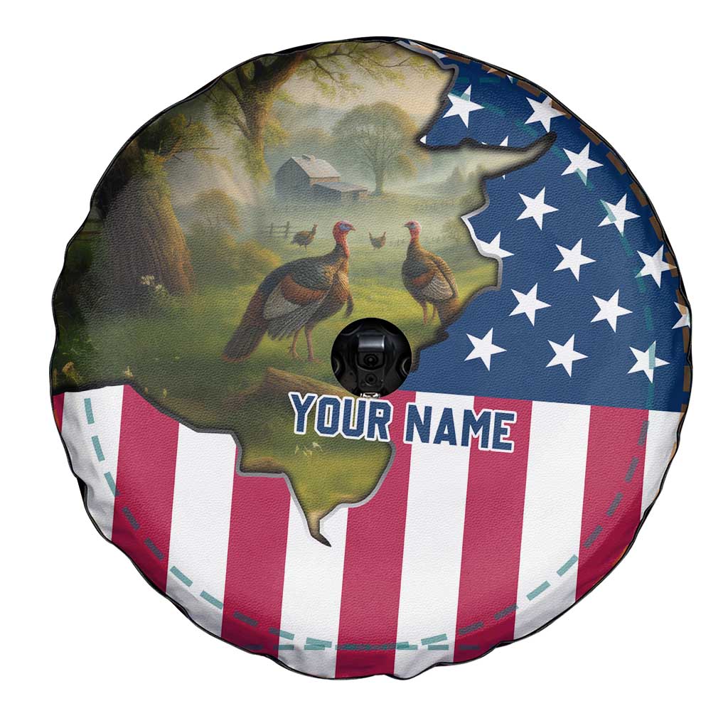 Custom American Flag Turkey Hunting Spare Tire Cover with Illinois State Outline Country Farm Scene - Wonder Print Shop