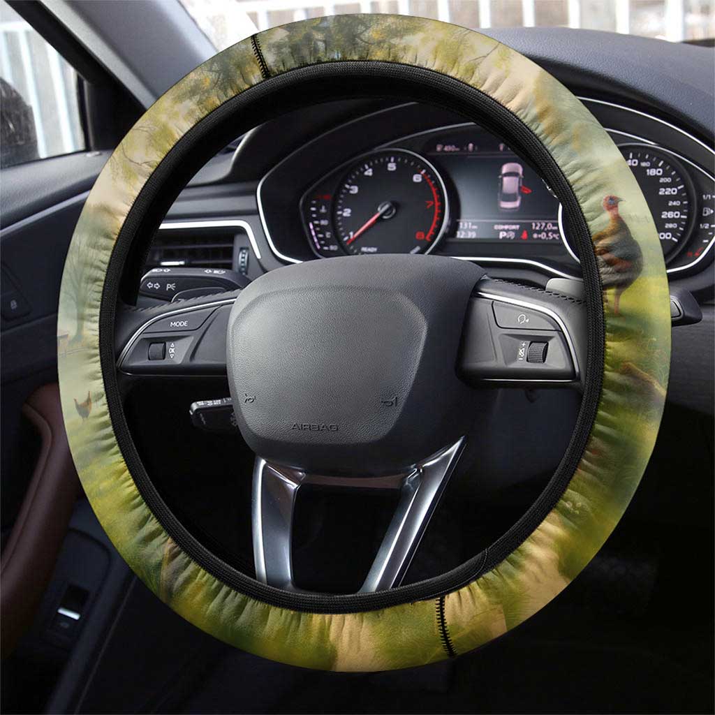 American Flag Turkey Hunting Steering Wheel Cover with Illinois State Outline Country Farm Scene - Wonder Print Shop