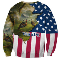 Custom American Flag Turkey Hunting Sweatshirt with Illinois State Outline Country Farm Scene - Wonder Print Shop