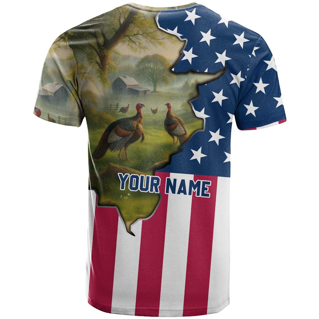 Custom American Flag Turkey Hunting T Shirt with Illinois State Outline Country Farm Scene - Wonder Print Shop