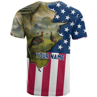 Custom American Flag Turkey Hunting T Shirt with Illinois State Outline Country Farm Scene - Wonder Print Shop