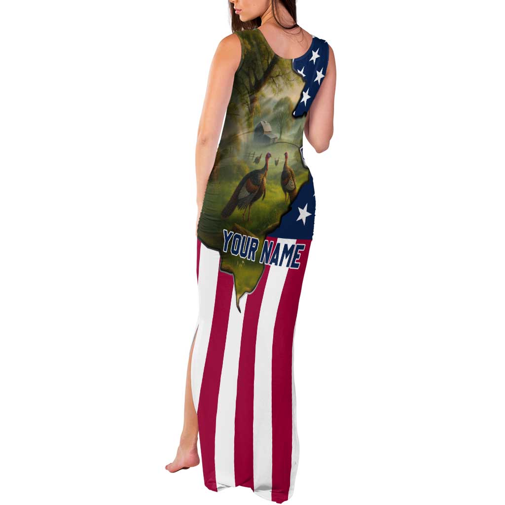 Custom American Flag Turkey Hunting Tank Maxi Dress with Illinois State Outline Country Farm Scene - Wonder Print Shop