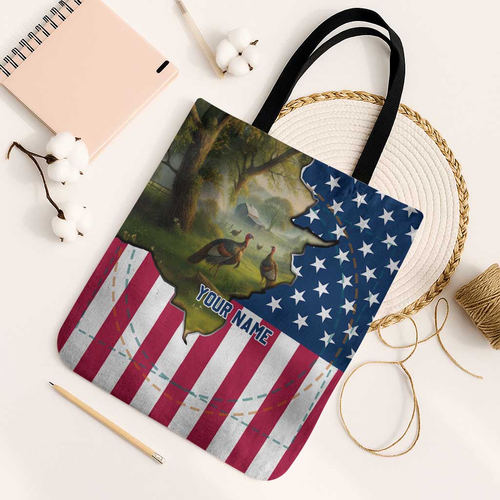 Custom American Flag Turkey Hunting Tote Bag with Illinois State Outline Country Farm Scene - Wonder Print Shop