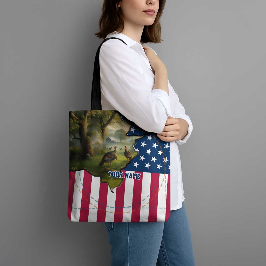 Custom American Flag Turkey Hunting Tote Bag with Illinois State Outline Country Farm Scene - Wonder Print Shop