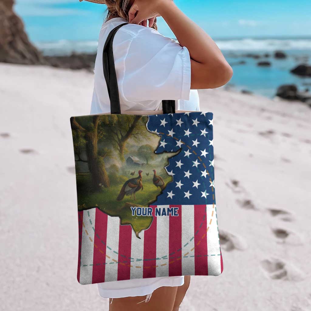 Custom American Flag Turkey Hunting Tote Bag with Illinois State Outline Country Farm Scene - Wonder Print Shop
