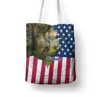Custom American Flag Turkey Hunting Tote Bag with Illinois State Outline Country Farm Scene - Wonder Print Shop