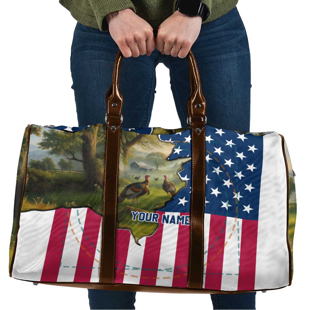 Custom American Flag Turkey Hunting Travel Bag with Illinois State Outline Country Farm Scene - Wonder Print Shop