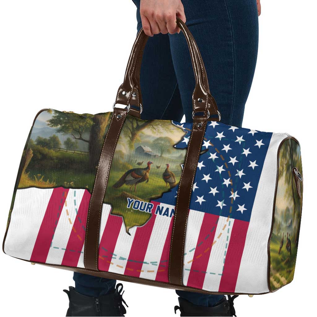 Custom American Flag Turkey Hunting Travel Bag with Illinois State Outline Country Farm Scene - Wonder Print Shop
