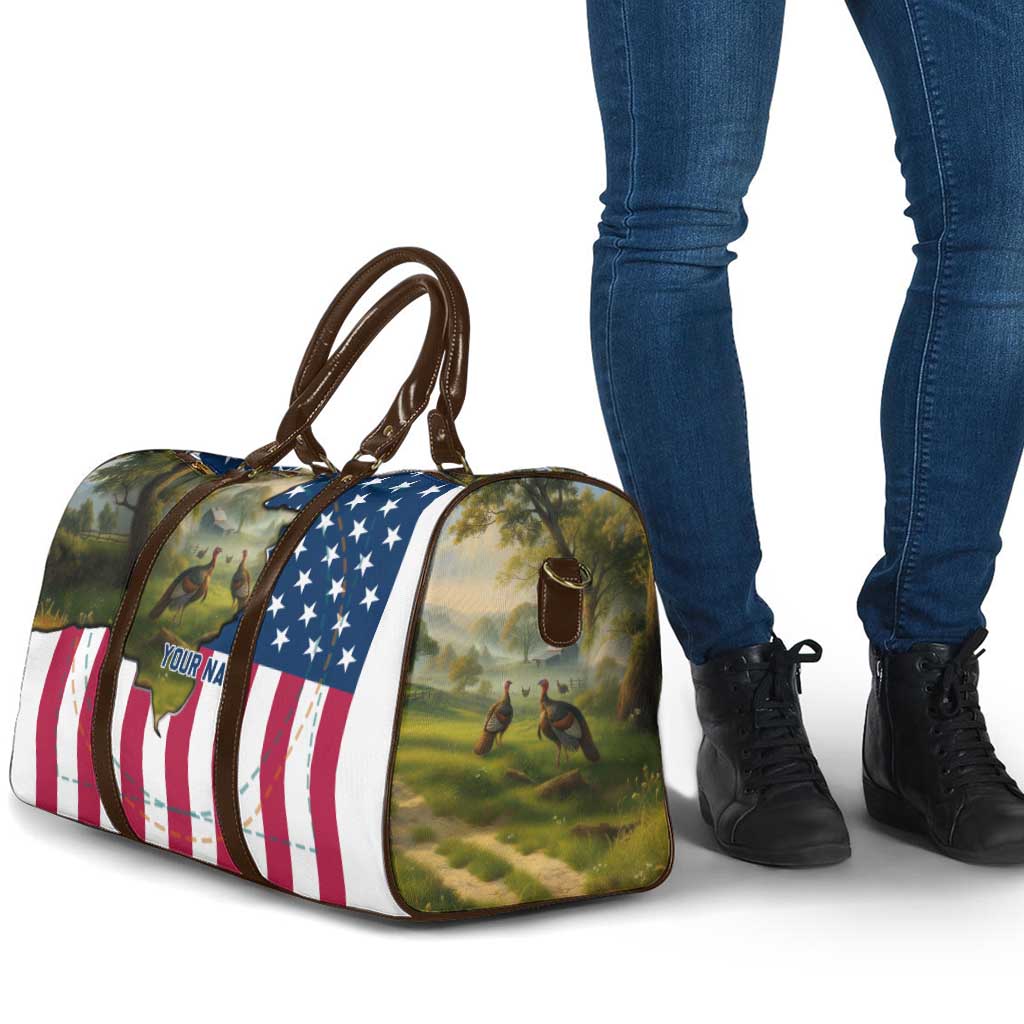Custom American Flag Turkey Hunting Travel Bag with Illinois State Outline Country Farm Scene - Wonder Print Shop