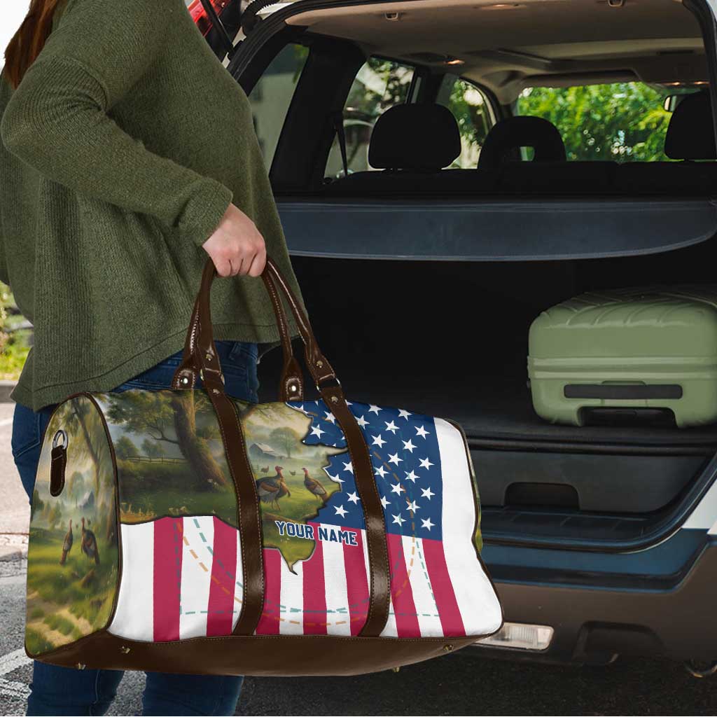 Custom American Flag Turkey Hunting Travel Bag with Illinois State Outline Country Farm Scene - Wonder Print Shop