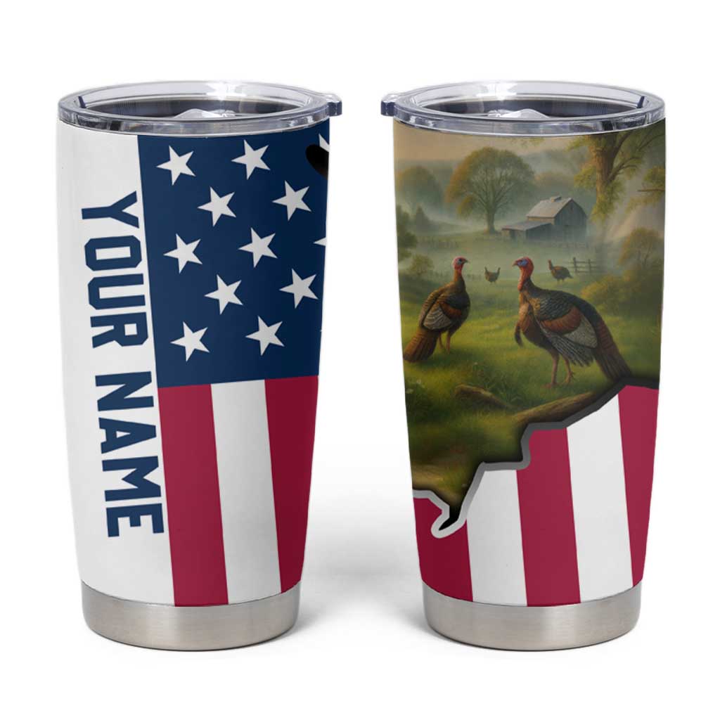 Custom American Flag Turkey Hunting Tumbler Cup with Illinois State Outline Country Farm Scene - Wonder Print Shop