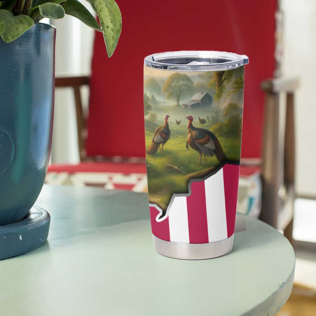 Custom American Flag Turkey Hunting Tumbler Cup with Illinois State Outline Country Farm Scene - Wonder Print Shop