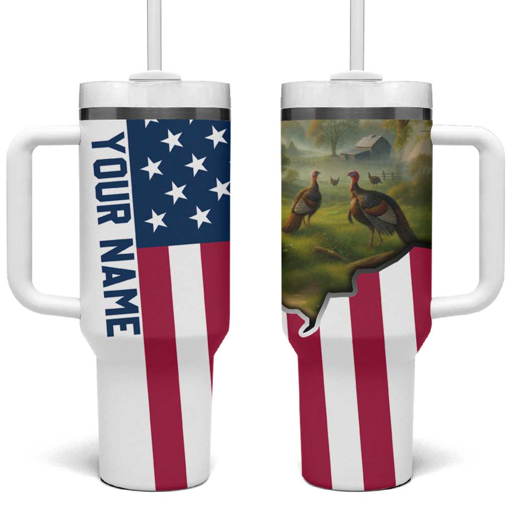 Custom American Flag Turkey Hunting Tumbler With Handle with Illinois State Outline Country Farm Scene - Wonder Print Shop