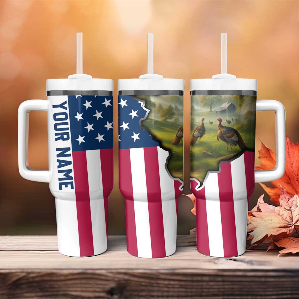 Custom American Flag Turkey Hunting Tumbler With Handle with Illinois State Outline Country Farm Scene - Wonder Print Shop