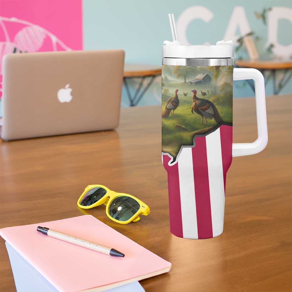 Custom American Flag Turkey Hunting Tumbler With Handle with Illinois State Outline Country Farm Scene - Wonder Print Shop