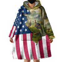 Custom American Flag Turkey Hunting Wearable Blanket Hoodie with Illinois State Outline Country Farm Scene - Wonder Print Shop
