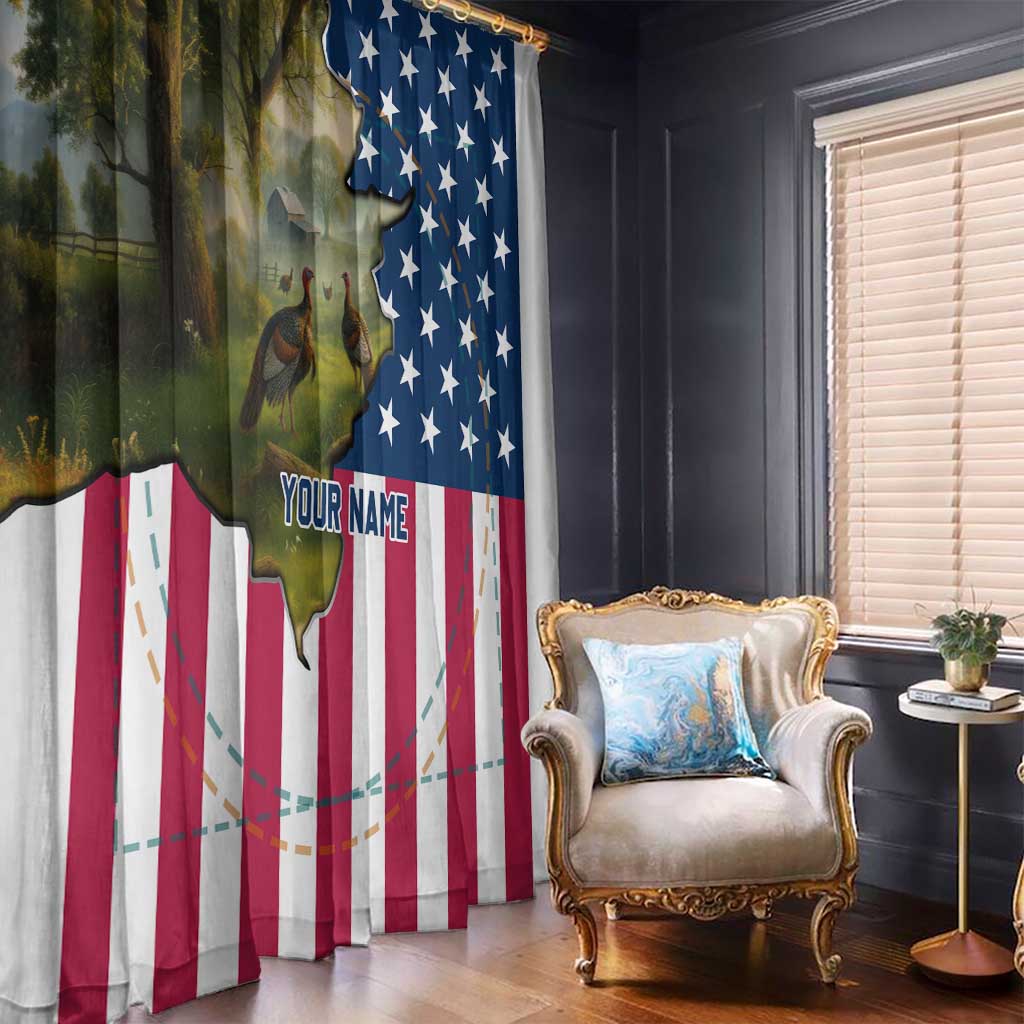 Custom American Flag Turkey Hunting Window Curtain with Illinois State Outline Country Farm Scene - Wonder Print Shop