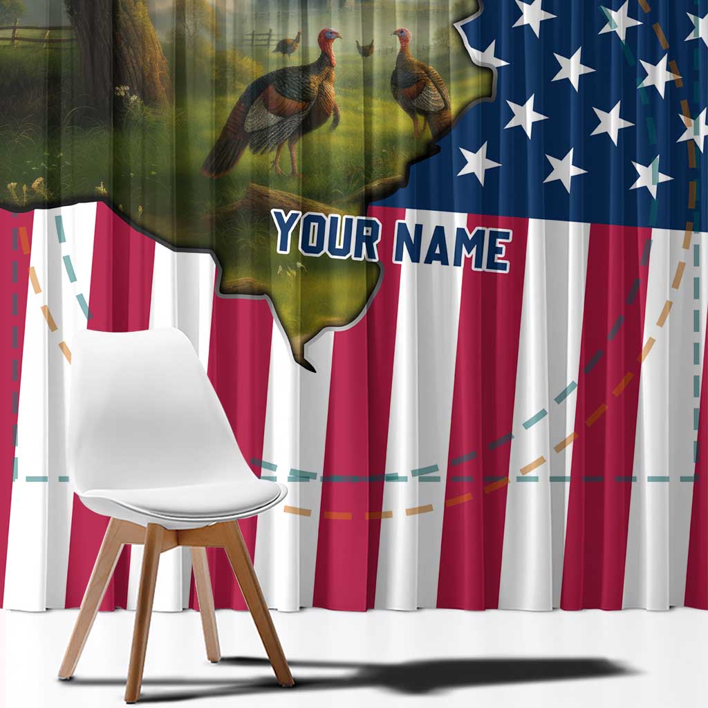 Custom American Flag Turkey Hunting Window Curtain with Illinois State Outline Country Farm Scene - Wonder Print Shop